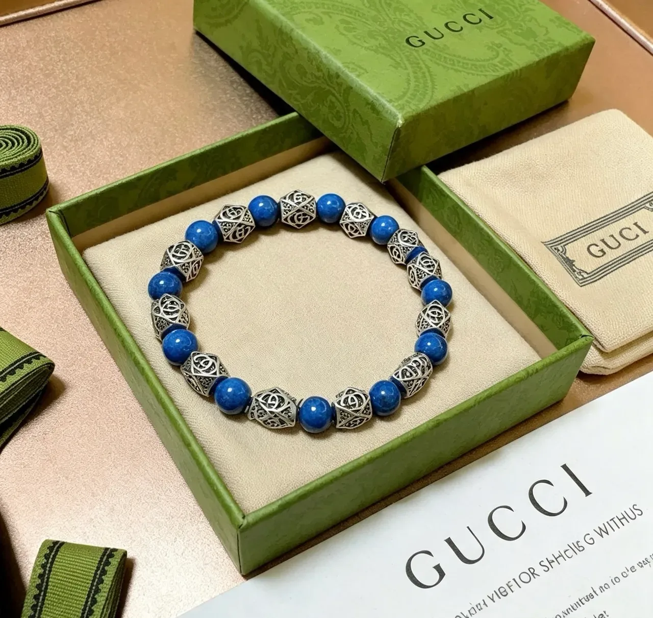 Gucci Bracelet de Pierres et Métal Alternant en Bleu et Argent 7