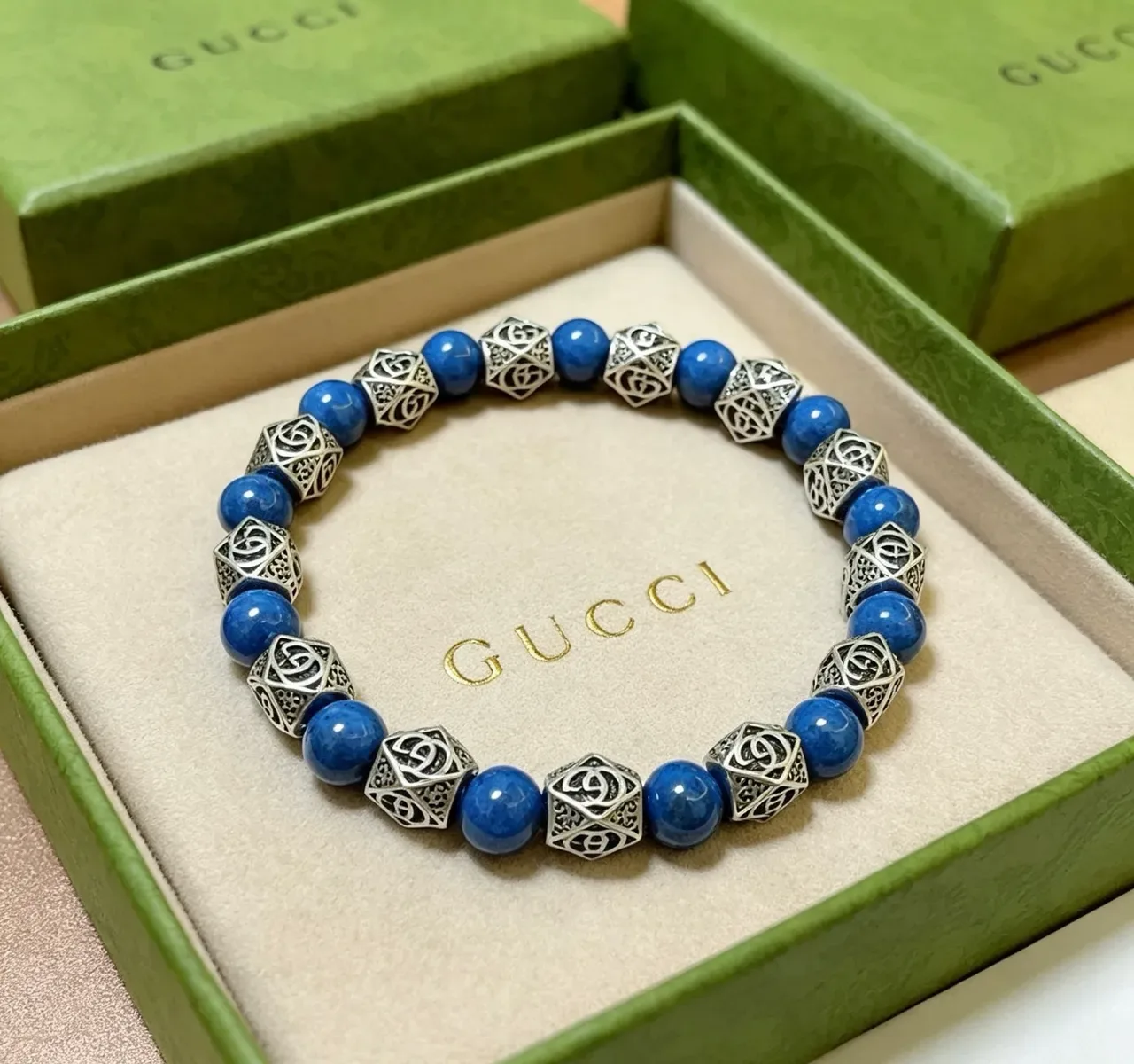 Gucci Bracelet de Pierres et Métal Alternant en Bleu et Argent 9