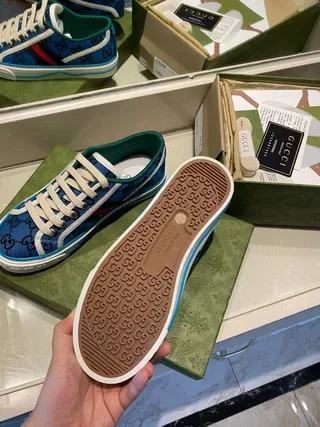 Gucci Blue White Monogram Canvas Upper Web Stripe Accent Lifestyle Sneakers 2