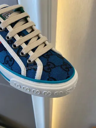 Gucci Blue White Monogram Canvas Upper Web Stripe Accent Lifestyle Sneakers 3