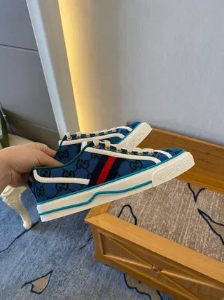 Gucci Blue White Monogram Canvas Upper Web Stripe Accent Lifestyle Sneakers 8
