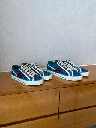 Gucci Blue White Monogram Canvas Upper Web Stripe Accent Lifestyle Sneakers 9