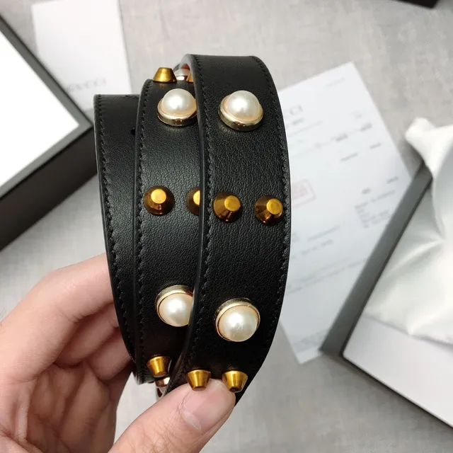 Gucci Bow Pearl and Stud Leather Belt 2
