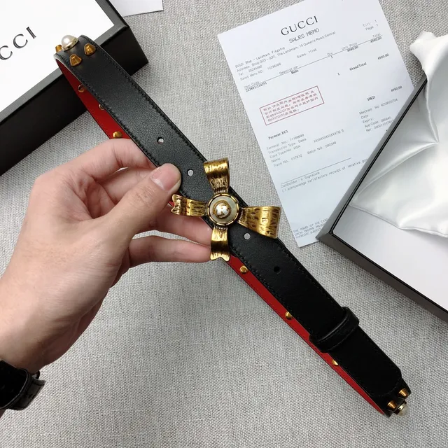 Gucci Bow Pearl and Stud Leather Belt 5
