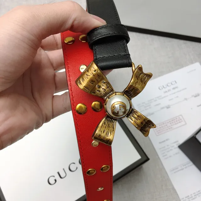 Gucci Bow Pearl and Stud Leather Belt 8
