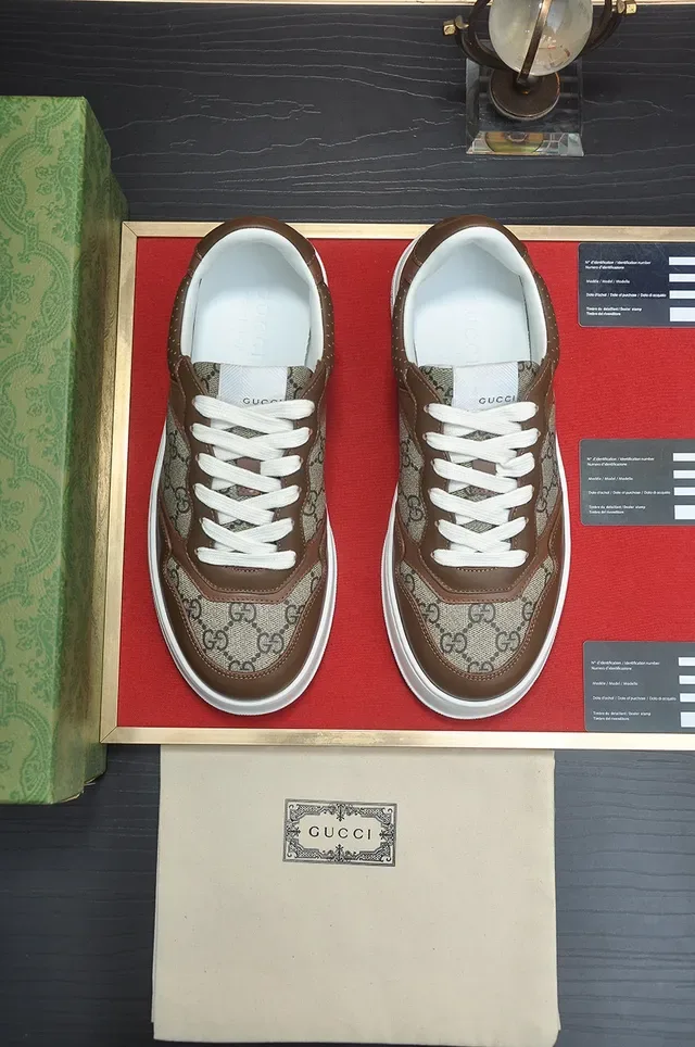 Gucci Brown Beige GG Monogram Canvas Leather Panels Lifestyle Sneakers 2