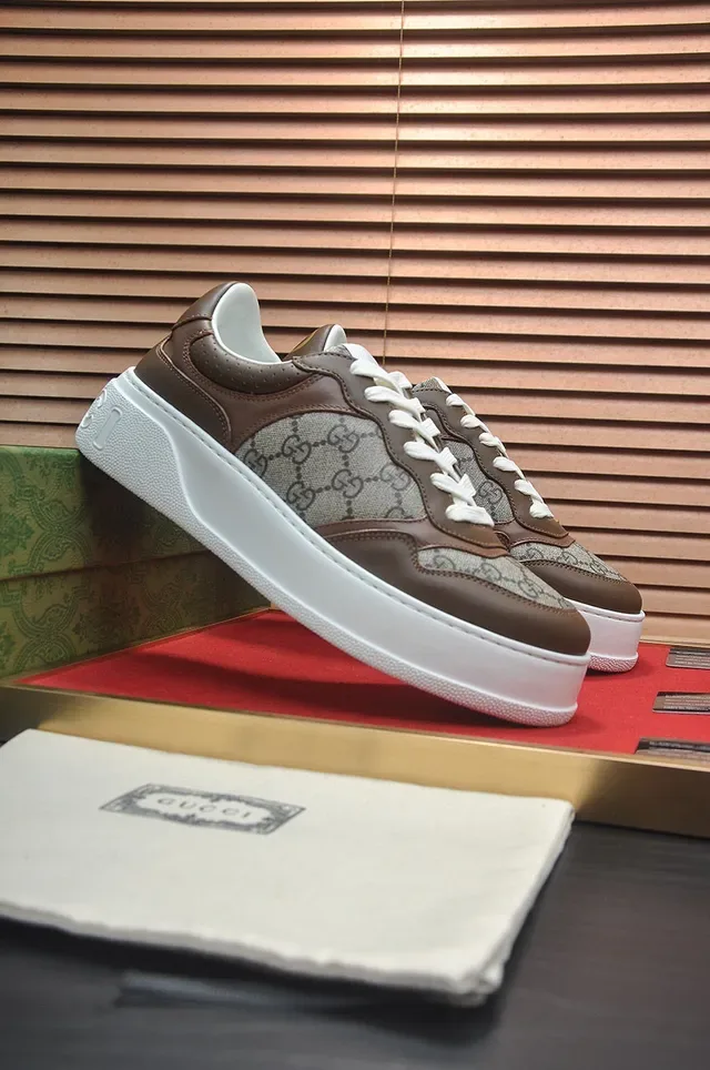 Gucci Brown Beige GG Monogram Canvas Leather Panels Lifestyle Sneakers 3