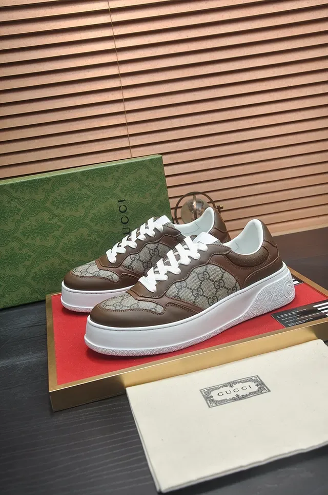 Gucci Brown Beige GG Monogram Canvas Leather Panels Lifestyle Sneakers 4