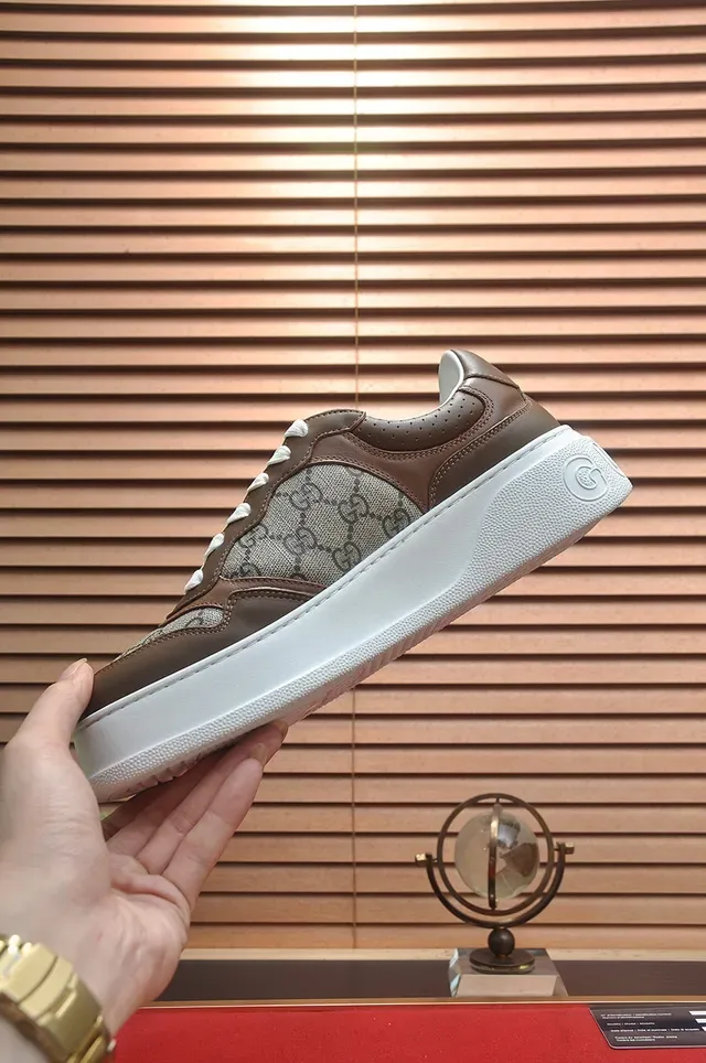 Gucci Brown Beige GG Monogram Canvas Leather Panels Lifestyle Sneakers 5