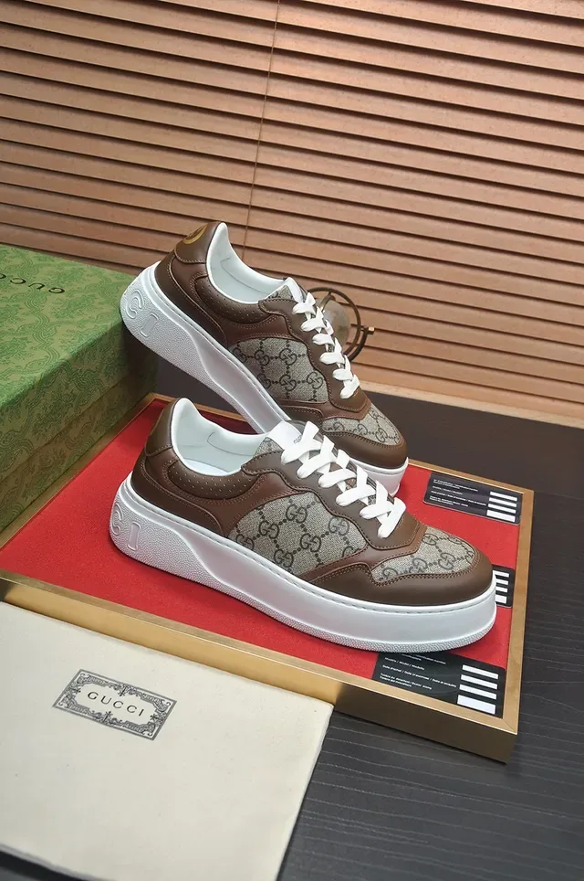 Gucci Brown Beige GG Monogram Canvas Leather Panels Lifestyle Sneakers 6