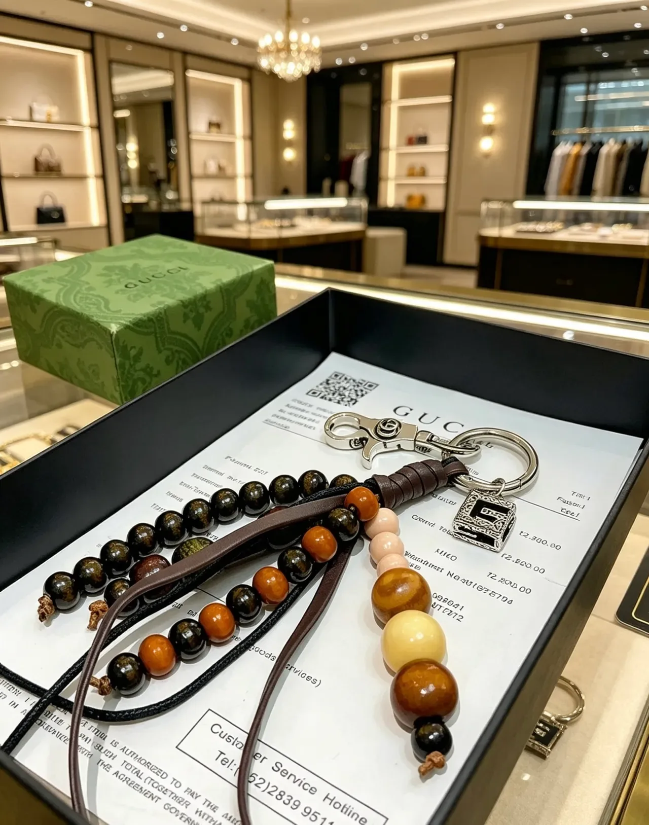 Gucci Brown Black Beaded Leather-Strapped Jewelry 3
