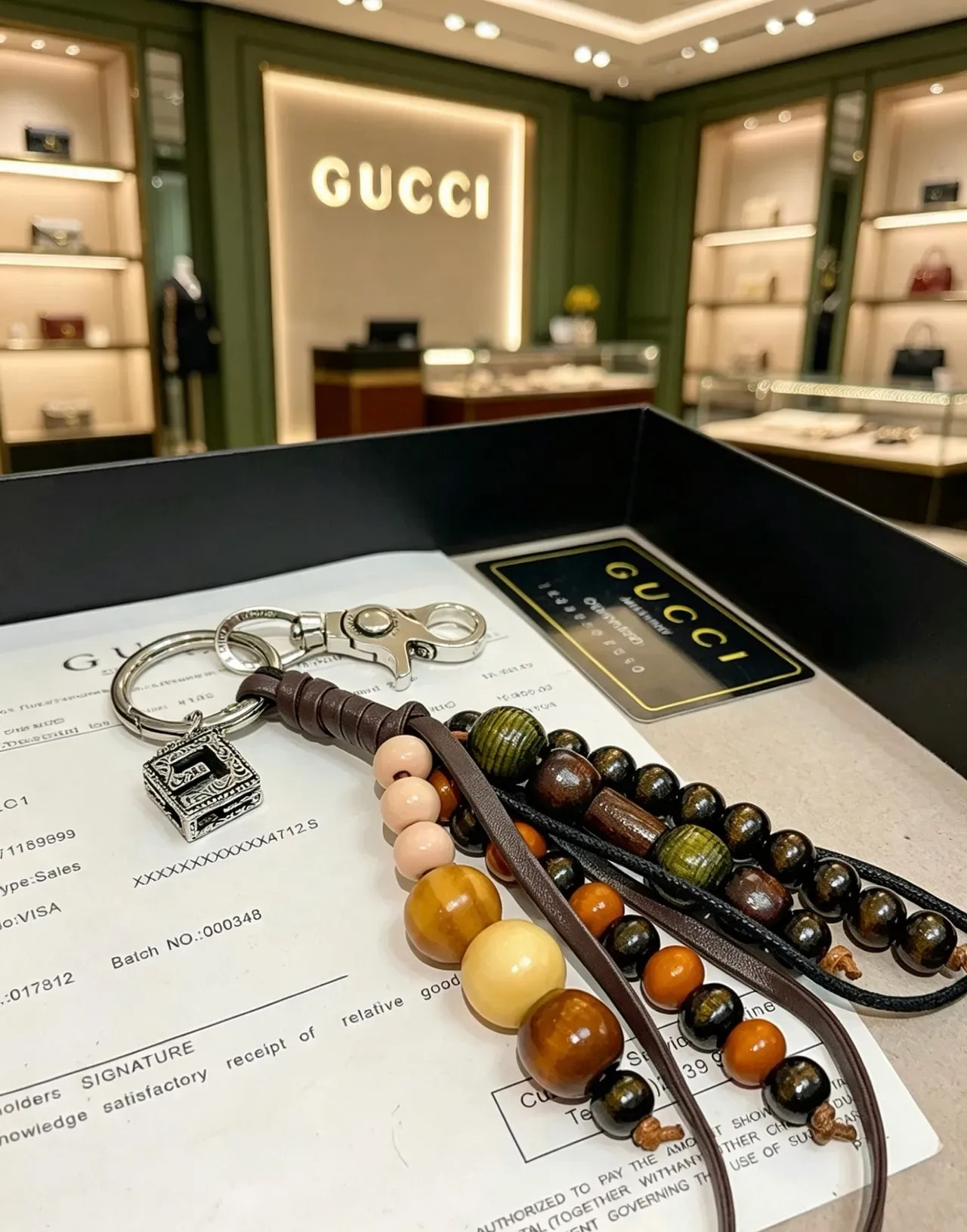 Gucci Brown Black Beaded Leather-Strapped Jewelry 4