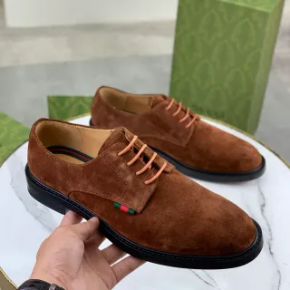Gucci Brown Black Suede Upper Web Stripe Detail Derby Shoes
