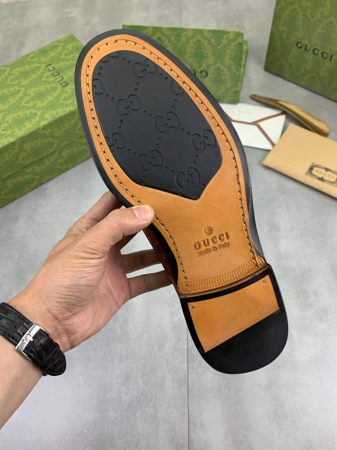 Gucci Brown Black Suede Upper Web Stripe Detail Derby Shoes 4
