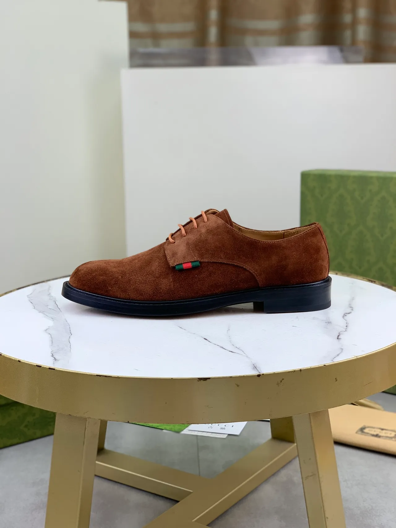 Gucci Brown Black Suede Upper Web Stripe Detail Derby Shoes 6