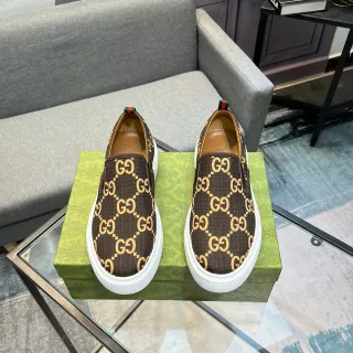 Gucci Brown Gold GG Monogram Canvas Slip-On Lifestyle Sneakers