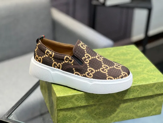 Gucci Brown Gold GG Monogram Canvas Slip-On Lifestyle Sneakers 2