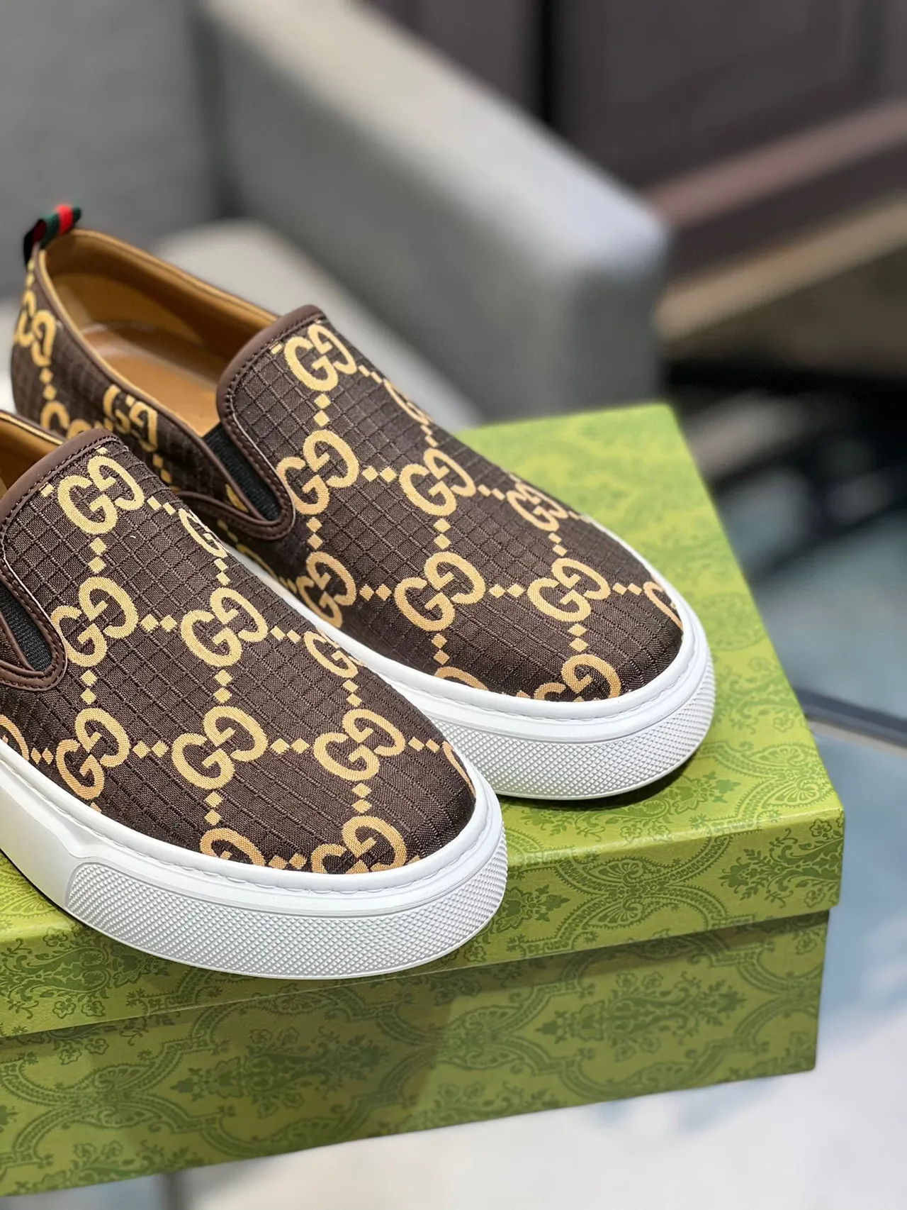 Gucci Brown Gold GG Monogram Canvas Slip-On Lifestyle Sneakers 3