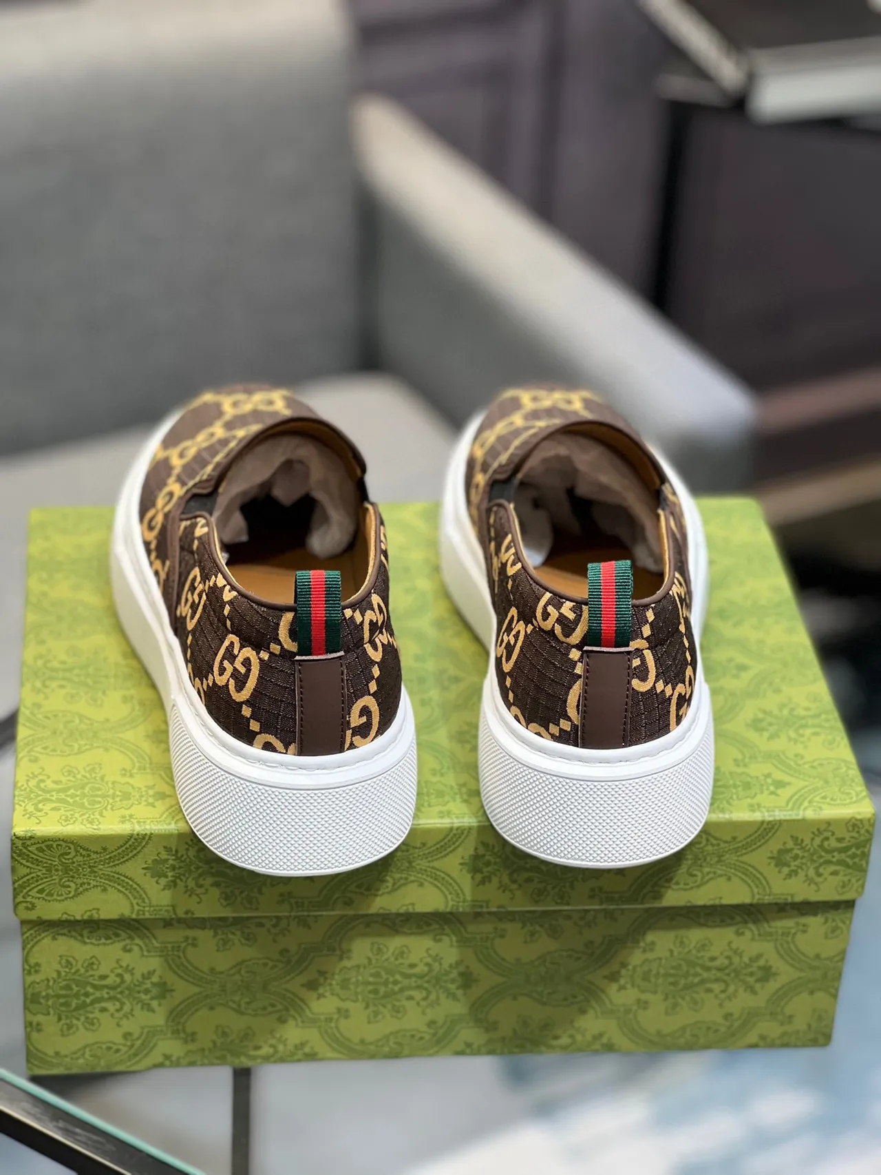 Gucci Brown Gold GG Monogram Canvas Slip-On Lifestyle Sneakers 4