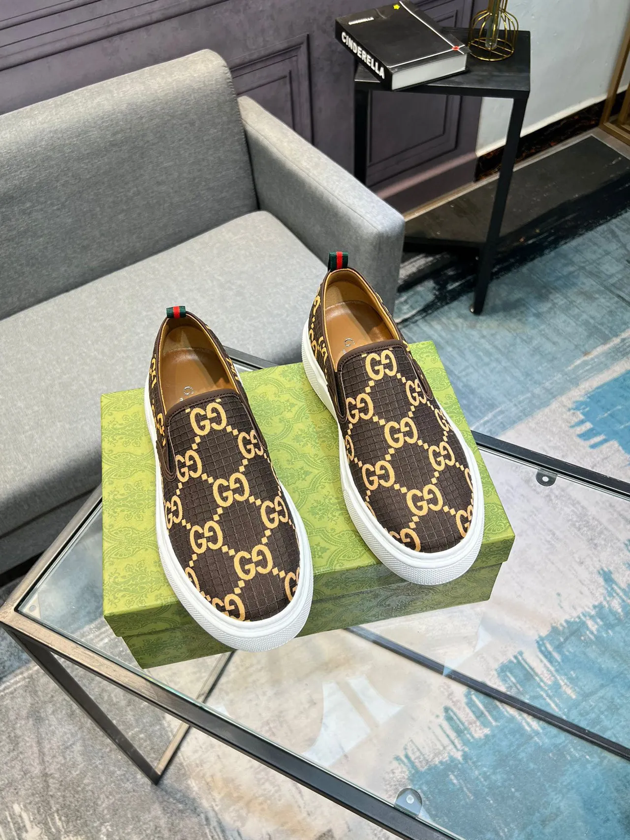 Gucci Brown Gold GG Monogram Canvas Slip-On Lifestyle Sneakers 6