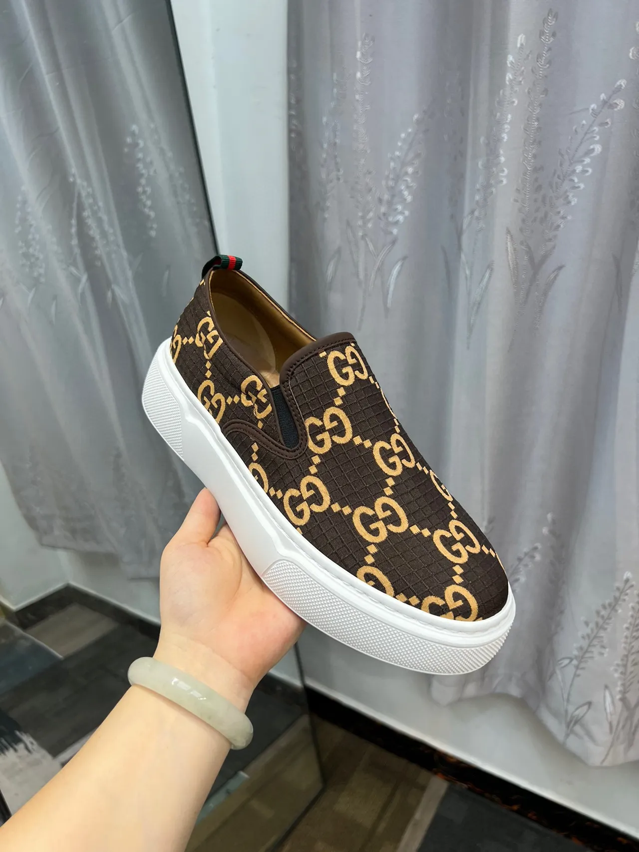Gucci Brown Gold GG Monogram Canvas Slip-On Lifestyle Sneakers 7