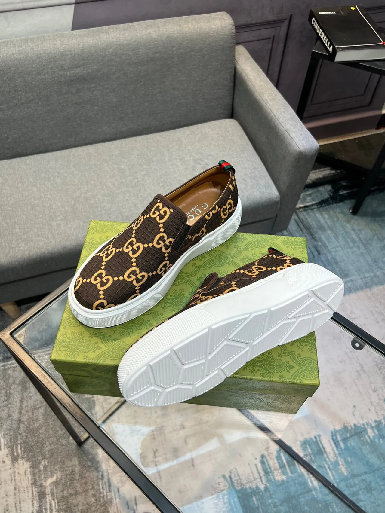 Gucci Brown Gold GG Monogram Canvas Slip-On Lifestyle Sneakers 8