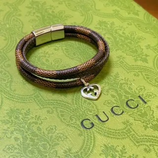Gucci Brown Silver Double-Wrap Braided Bracelet