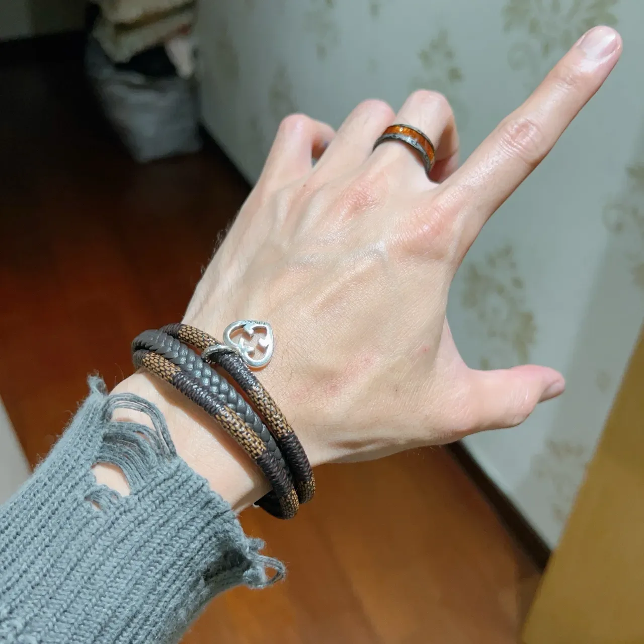 Gucci Brown Silver Double-Wrap Braided Bracelet 5