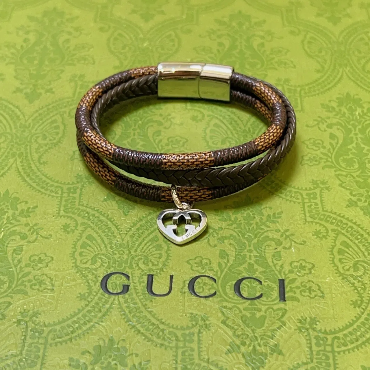 Gucci Brown Silver Double-Wrap Braided Bracelet 6