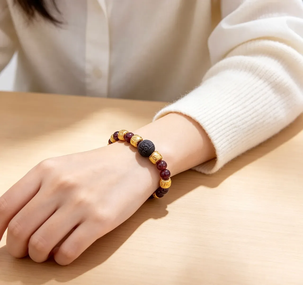 Gucci Burgundy Gold Beaded Metal Accents Bracelet 4