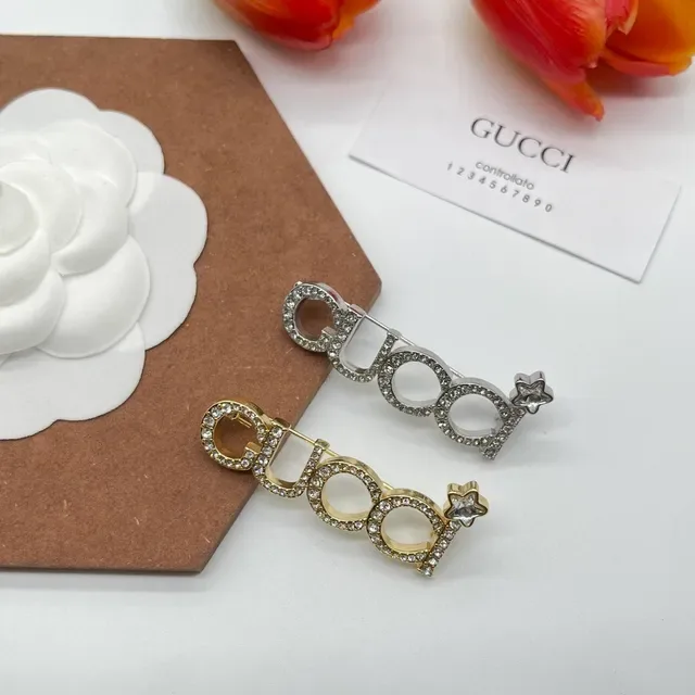 Gucci Crystal Logotype Brooch Silver White Brooch 2