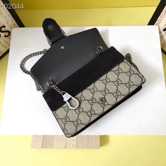Gucci Dionysus Beige Noir GG Monogram Toile Clasp Horsebit Sac 23