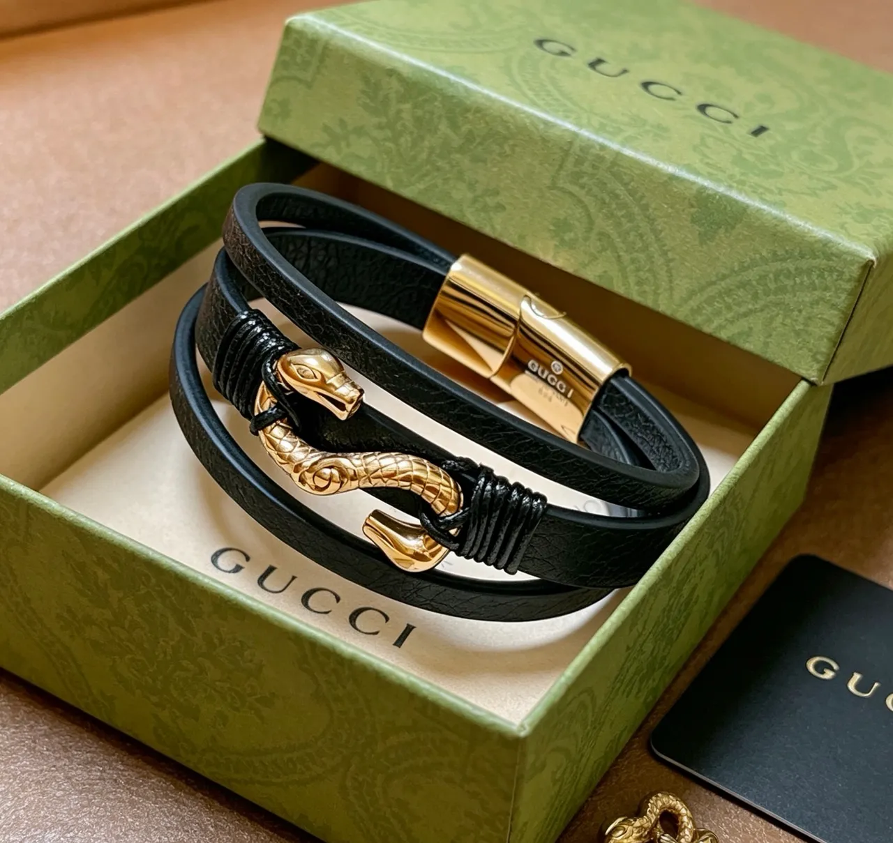 Gucci Dionysus Dupla Cabeça de Cobra Pulseira de Couro Preto 6