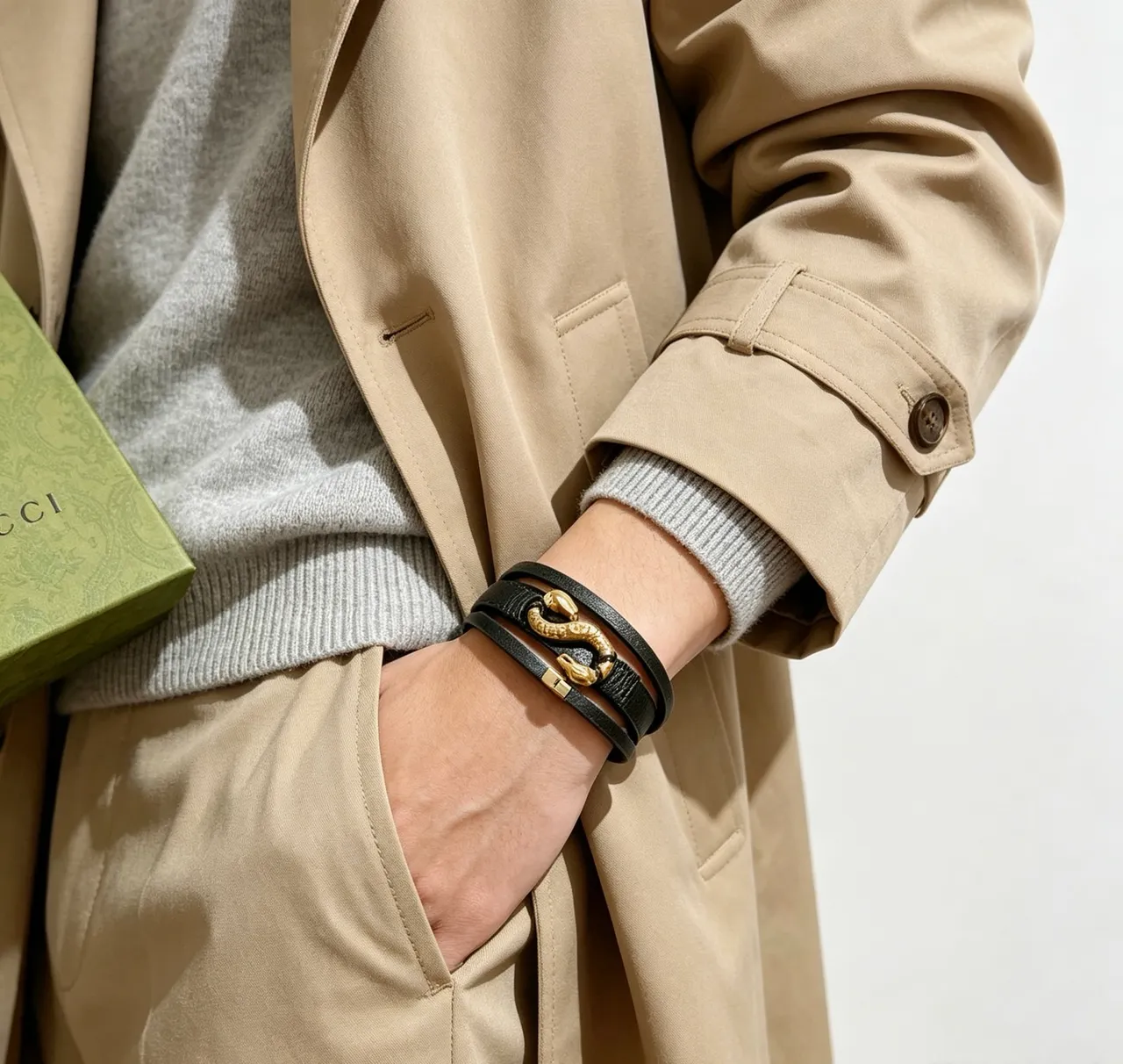 Gucci Dionysus Dupla Cabeça de Cobra Pulseira de Couro Preto 8