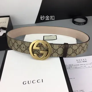 Gucci Double G Belt Beige Gold GG Supreme Canvas Interlocking Buckle Leather Belt