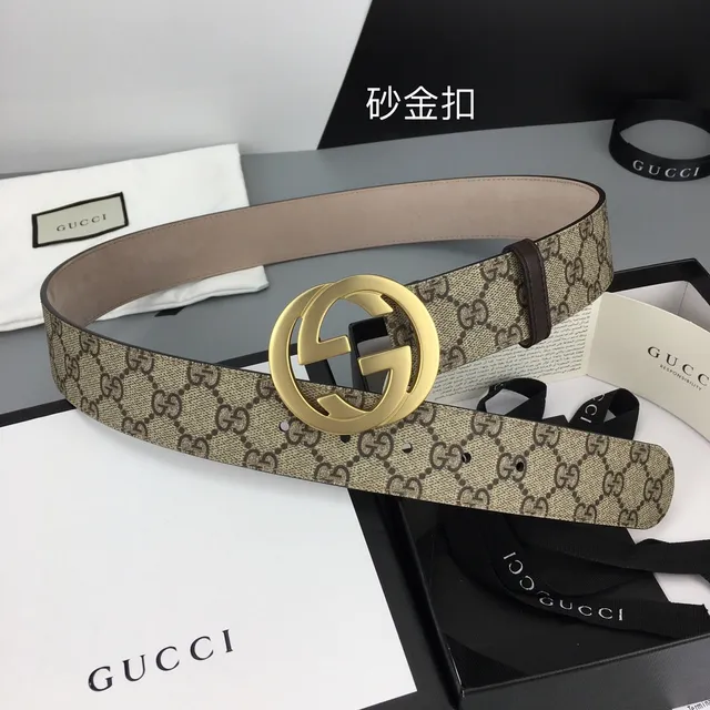 Gucci Double G Belt Beige Gold GG Supreme Canvas Interlocking Buckle Leather Belt 2