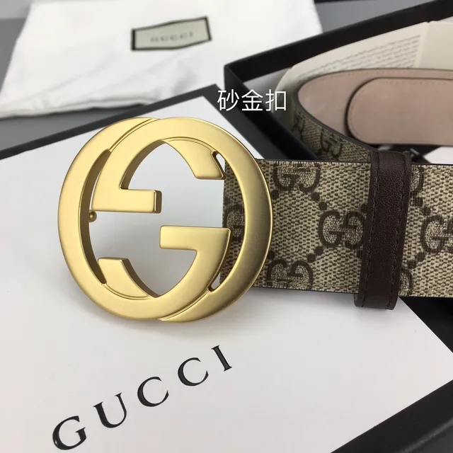 Gucci Double G Belt Beige Gold GG Supreme Canvas Interlocking Buckle Leather Belt 3