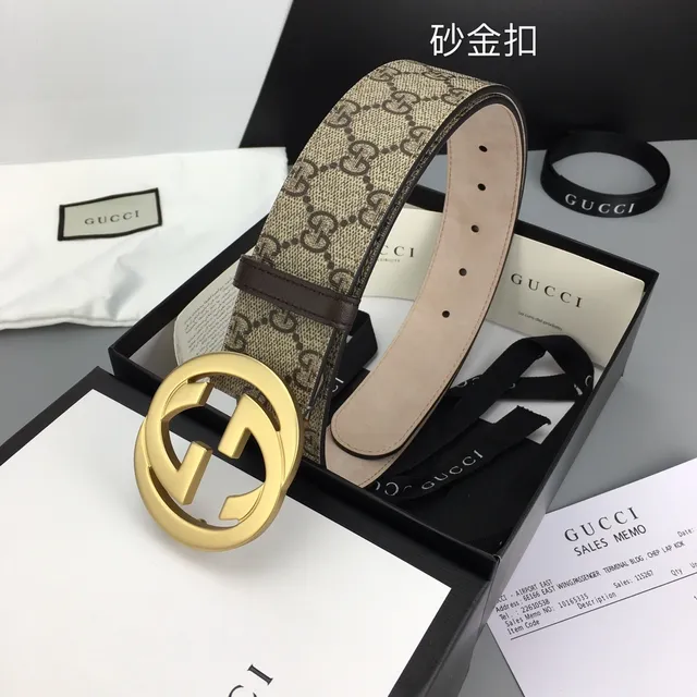 Gucci Double G Belt Beige Gold GG Supreme Canvas Interlocking Buckle Leather Belt 4
