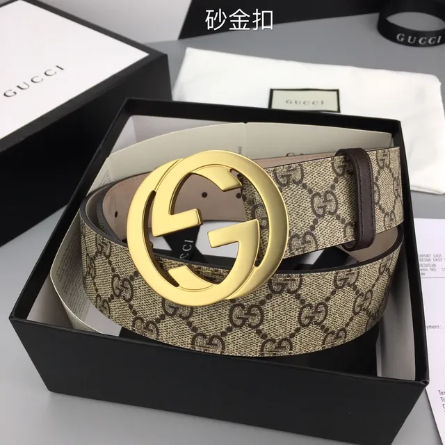 Gucci Double G Belt Beige Gold GG Supreme Canvas Interlocking Buckle Leather Belt 5