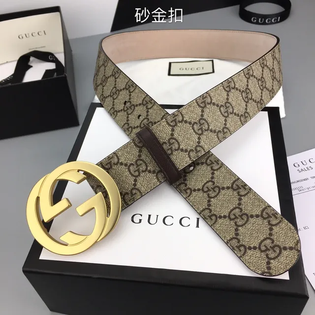 Gucci Double G Belt Beige Gold GG Supreme Canvas Interlocking Buckle Leather Belt 6