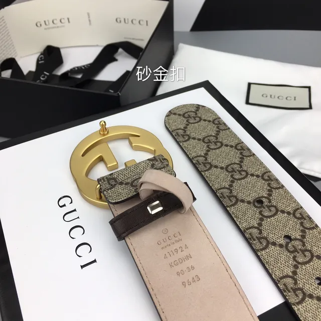 Gucci Double G Belt Beige Gold GG Supreme Canvas Interlocking Buckle Leather Belt 8