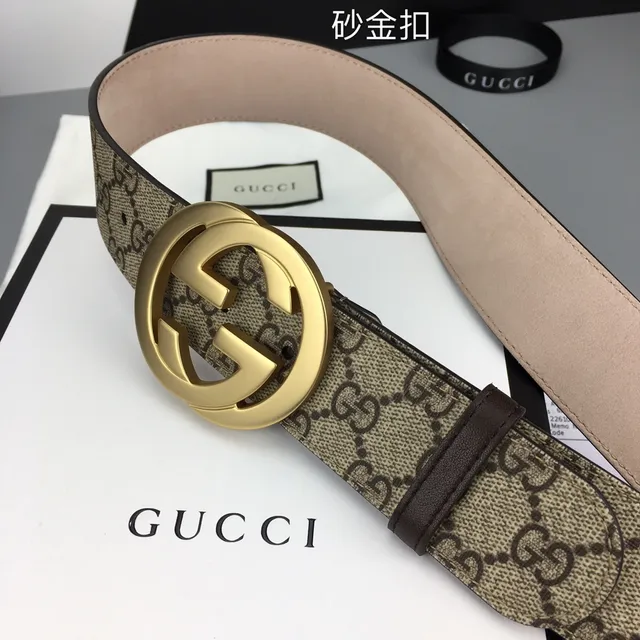 Gucci Double G Belt Beige Gold GG Supreme Canvas Interlocking Buckle Leather Belt 9