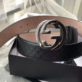 গুসি ডাবল জি কালো GG মনোগ্রাম চামড়ার বেল্ট