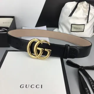 Gucci Double G Belt Black Gold Embossed GG Monogram Interlocking Buckle Leather Belt