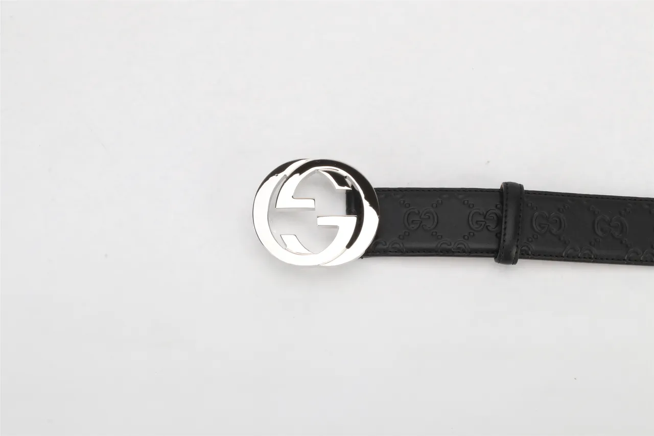 Gucci Double G Belt Black Gold Interlocking Buckle Embossed GG Monogram Leather Belt 6