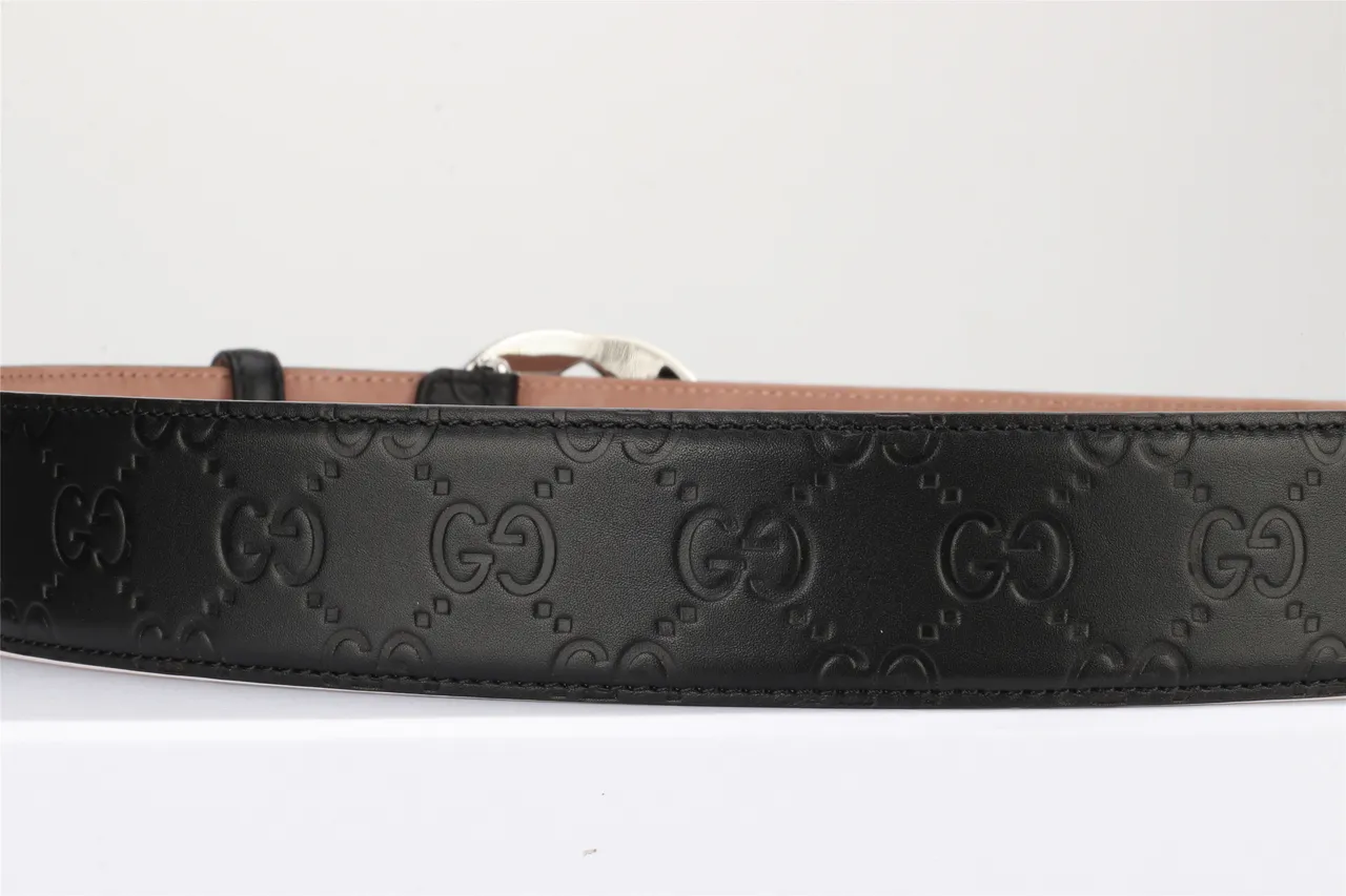 Gucci Double G Belt Black Gold Interlocking Buckle Embossed GG Monogram Leather Belt 13