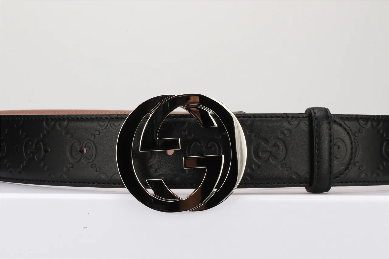 Gucci Double G Belt Black Gold Interlocking Buckle Embossed GG Monogram Leather Belt 15