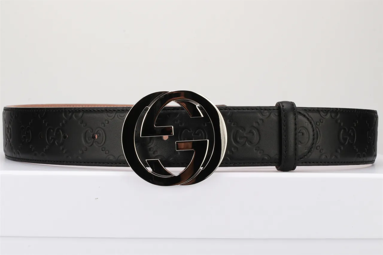 Gucci Double G Belt Black Gold Interlocking Buckle Embossed GG Monogram Leather Belt 16
