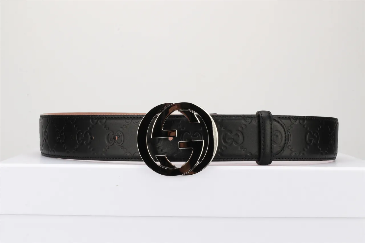 Gucci Double G Belt Black Gold Interlocking Buckle Embossed GG Monogram Leather Belt 17