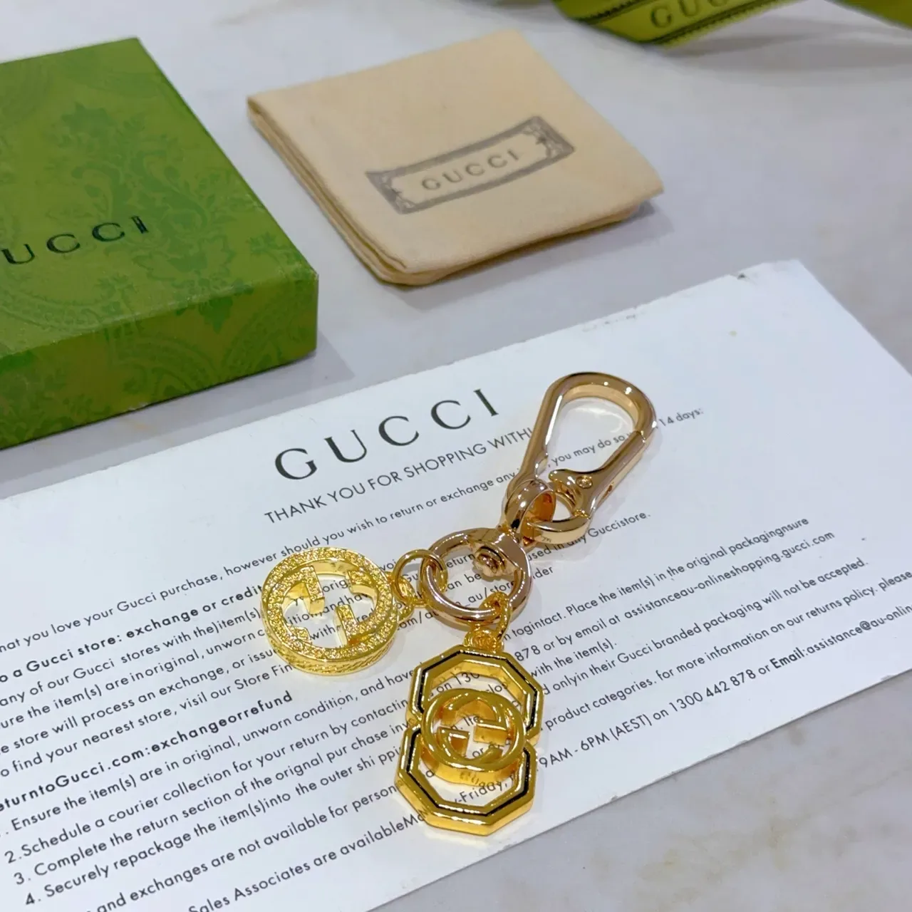 Gucci Double G Gold Green Metal Interlocking Logo Bracelet 2